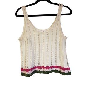 Boho Crochet Tank Size Medium CROPPED CREAM PINK GREEN